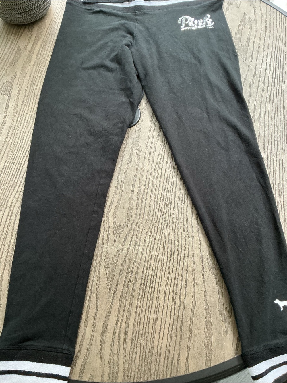 PINK Victoria's Secret Black Girls' Leggings with White Stripe Hem